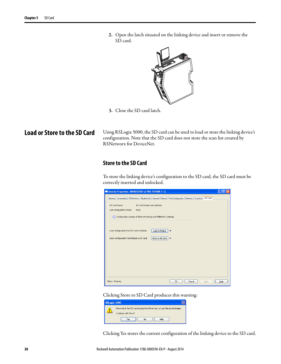 Load or store to the sd card, Store to the sd card | Rockwell Automation 1788-EN2DNR EtherNet/IP to DeviceNet Linking Device User Manual User Manual | Page 38 / 52
