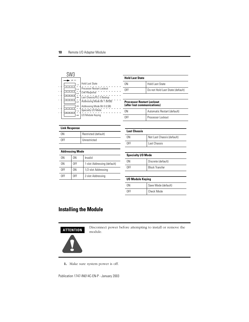 Installing the module | Rockwell Automation 1747-ASB Remote I/O Adapter Module User Manual | Page 10 / 20