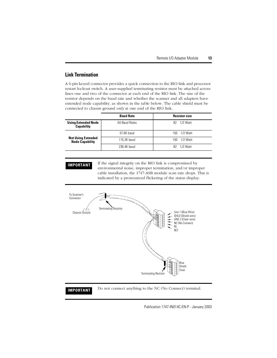 Link termination | Rockwell Automation 1747-ASB Remote I/O Adapter Module User Manual | Page 13 / 20