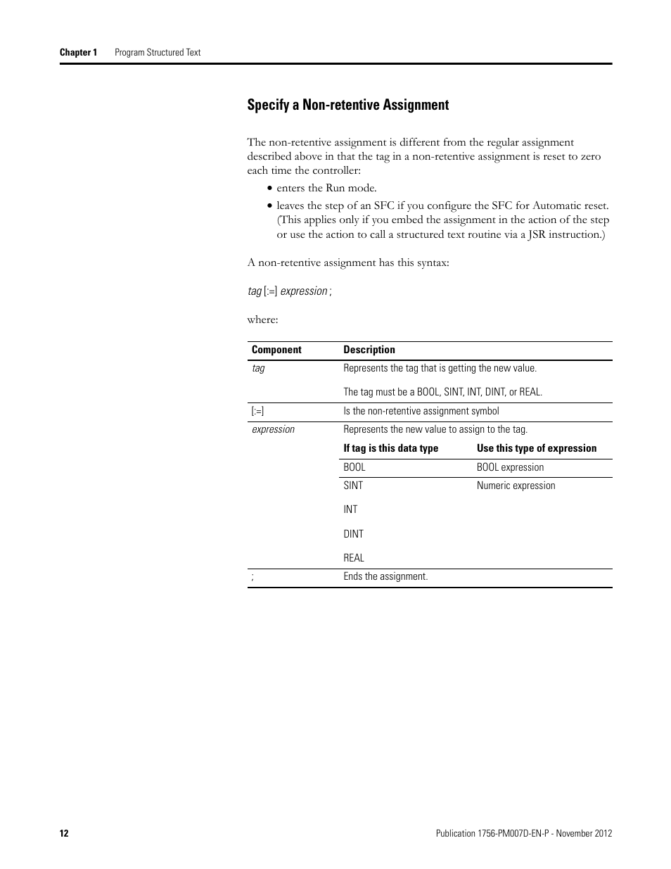 Specify a non-retentive assignment | Rockwell Automation Logix5000 Controllers Structured Text Programming Manual User Manual | Page 12 / 40