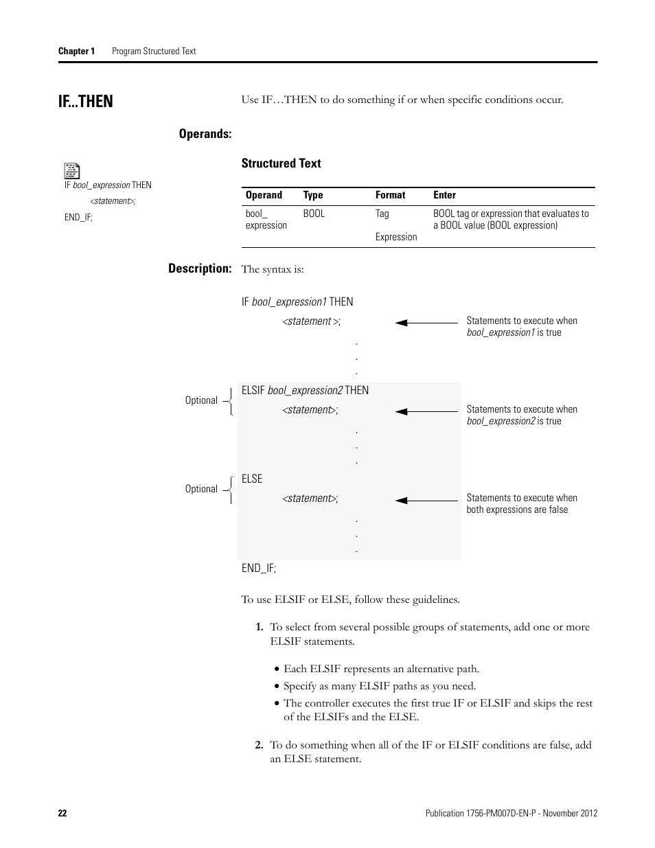 If...then, Operands, Description | Rockwell Automation Logix5000 Controllers Structured Text Programming Manual User Manual | Page 22 / 40