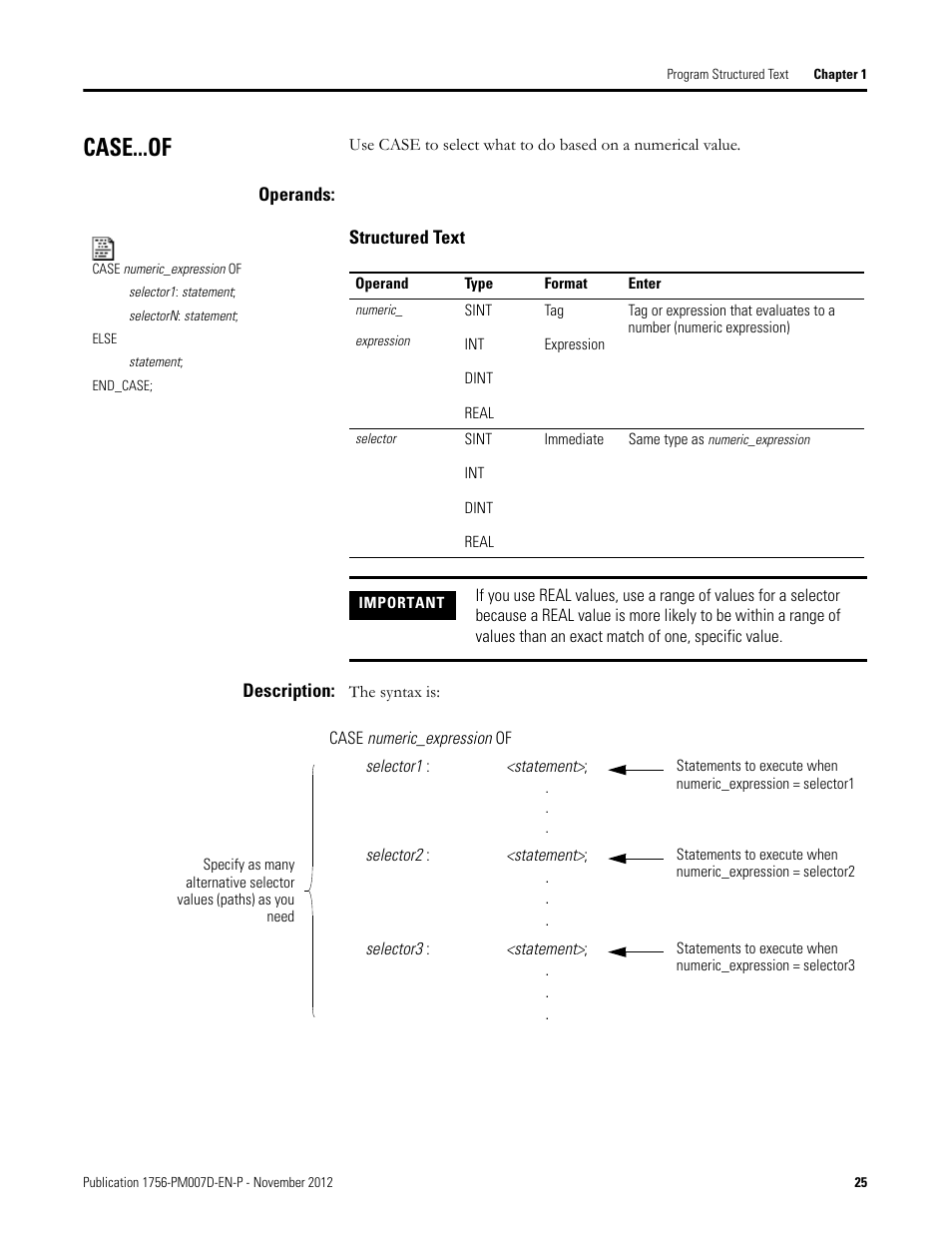 Case...of, Operands, Description | Rockwell Automation Logix5000 Controllers Structured Text Programming Manual User Manual | Page 25 / 40