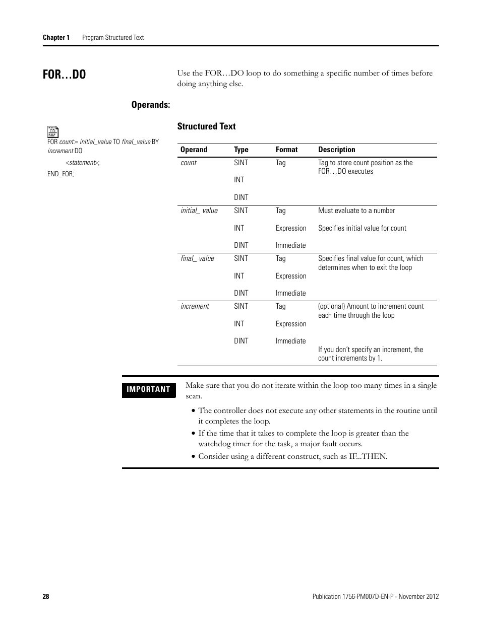 For…do, Operands | Rockwell Automation Logix5000 Controllers Structured Text Programming Manual User Manual | Page 28 / 40