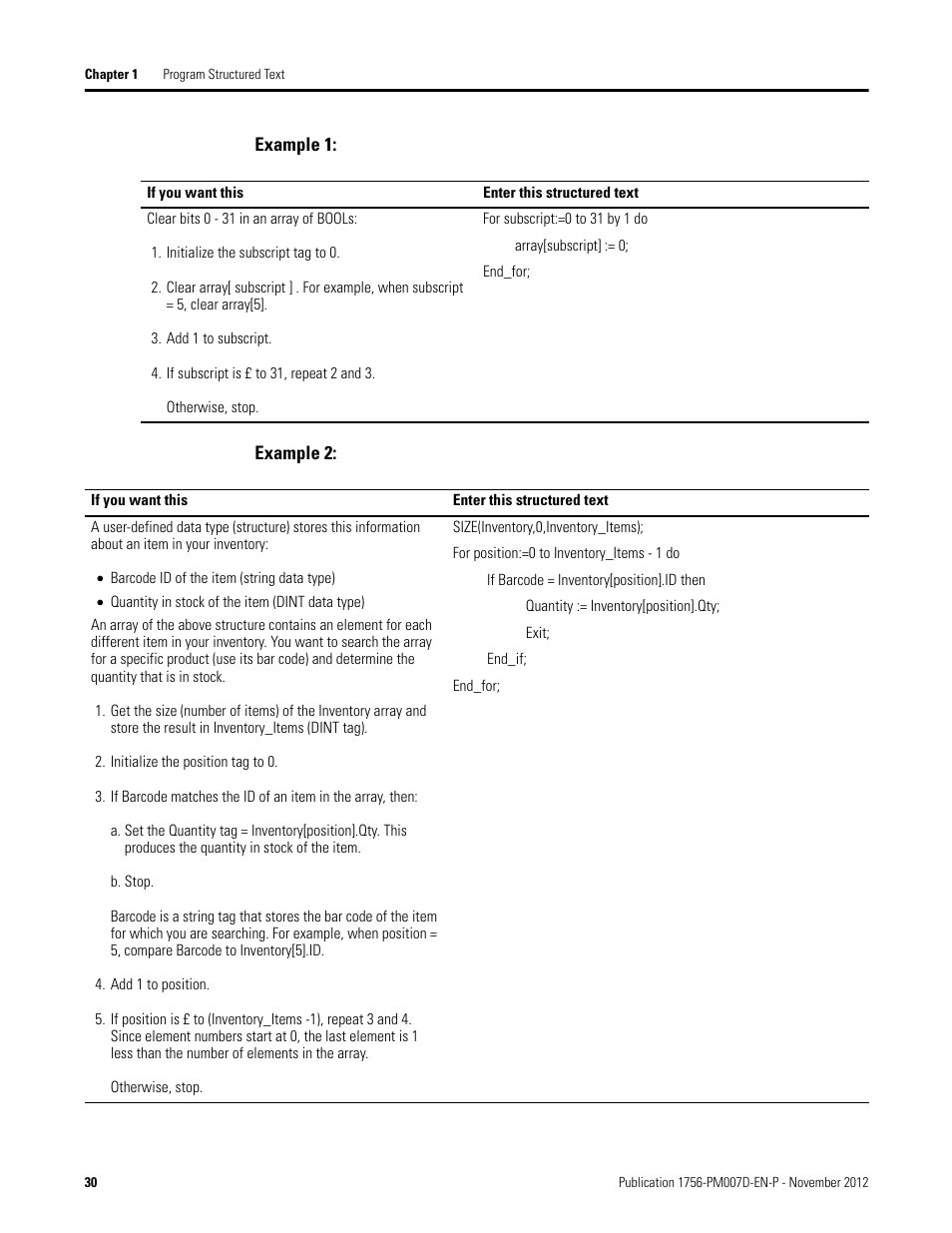 Example 1, Example 2 | Rockwell Automation Logix5000 Controllers Structured Text Programming Manual User Manual | Page 30 / 40