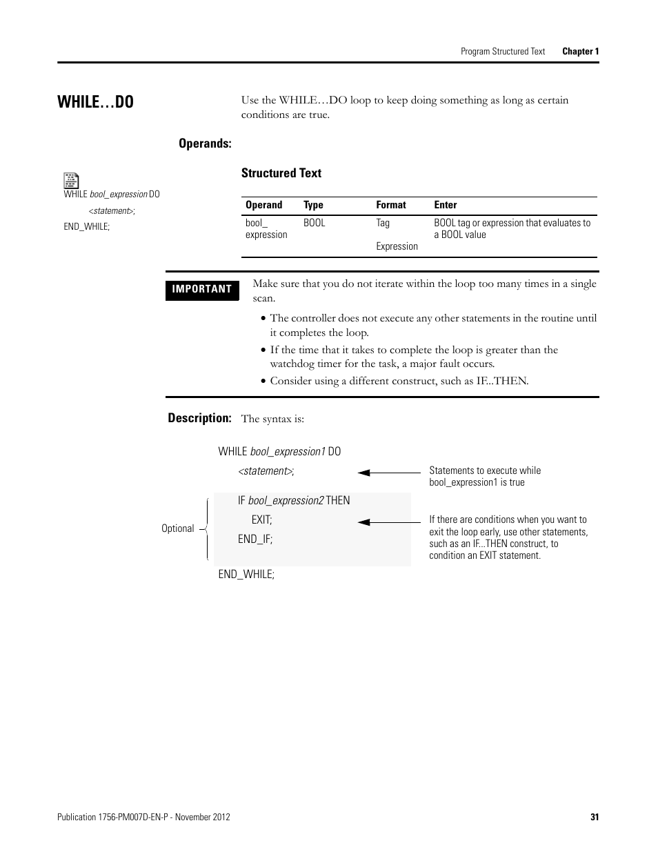While…do, Operands, Description | Rockwell Automation Logix5000 Controllers Structured Text Programming Manual User Manual | Page 31 / 40