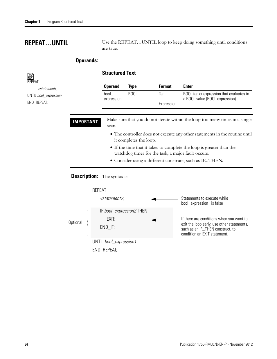 Repeat…until, Operands, Description | Rockwell Automation Logix5000 Controllers Structured Text Programming Manual User Manual | Page 34 / 40