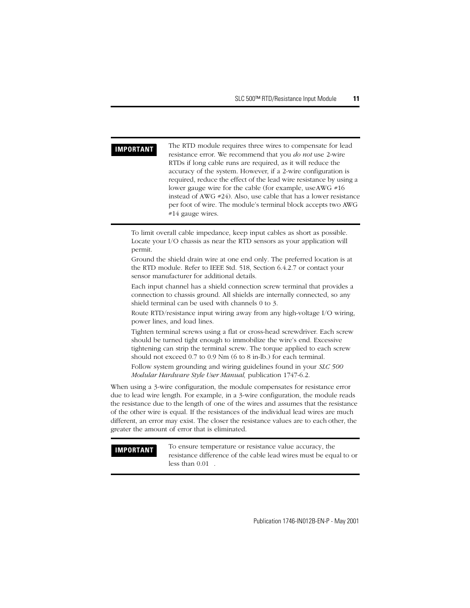 Rockwell Automation 1746-NR4 SLC 500 RTD/Resistance Input Module/ Instructions User Manual | Page 11 / 24