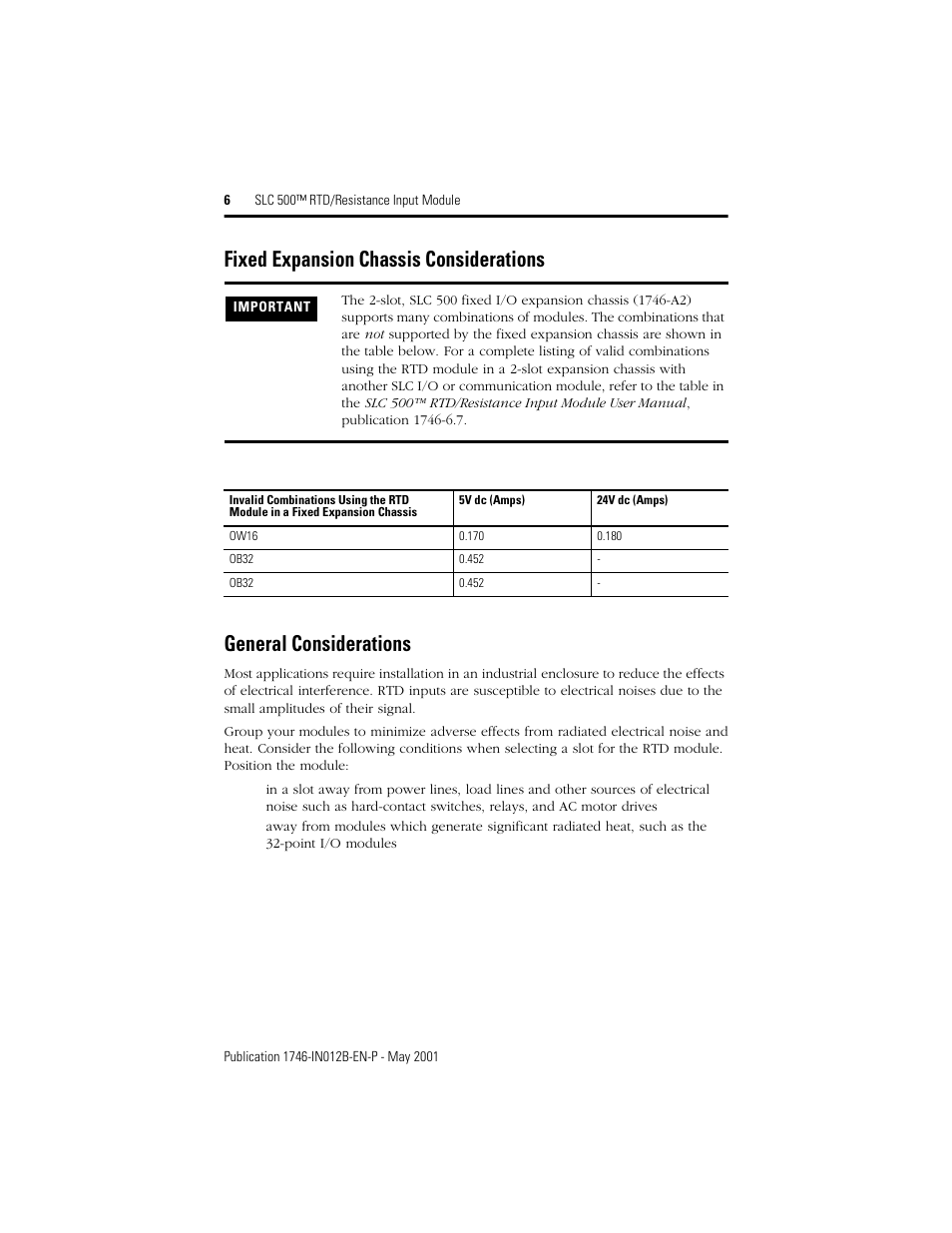 Fixed expansion chassis considerations, General considerations | Rockwell Automation 1746-NR4 SLC 500 RTD/Resistance Input Module/ Instructions User Manual | Page 6 / 24
