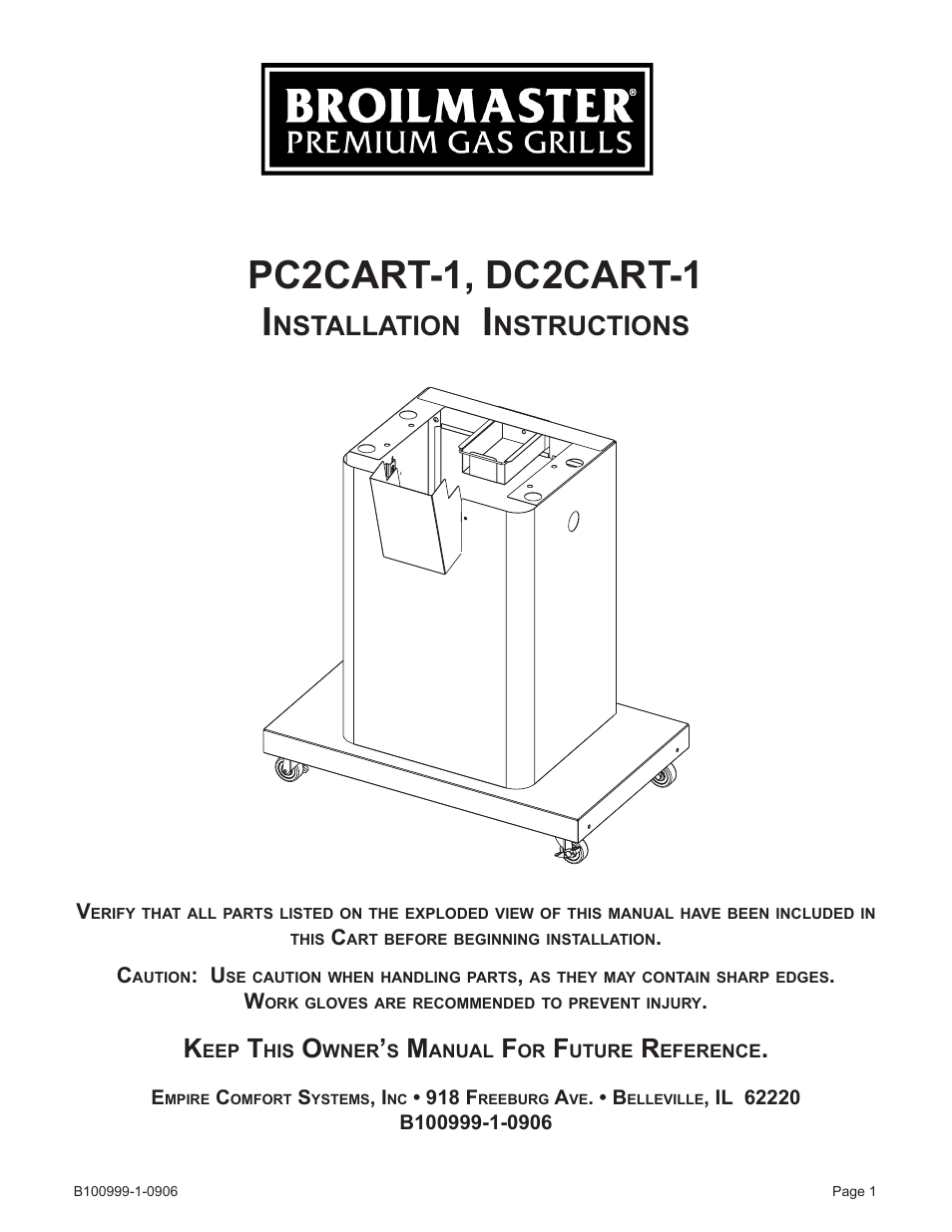 Broilmaster DC2CART-1 User Manual | 12 pages