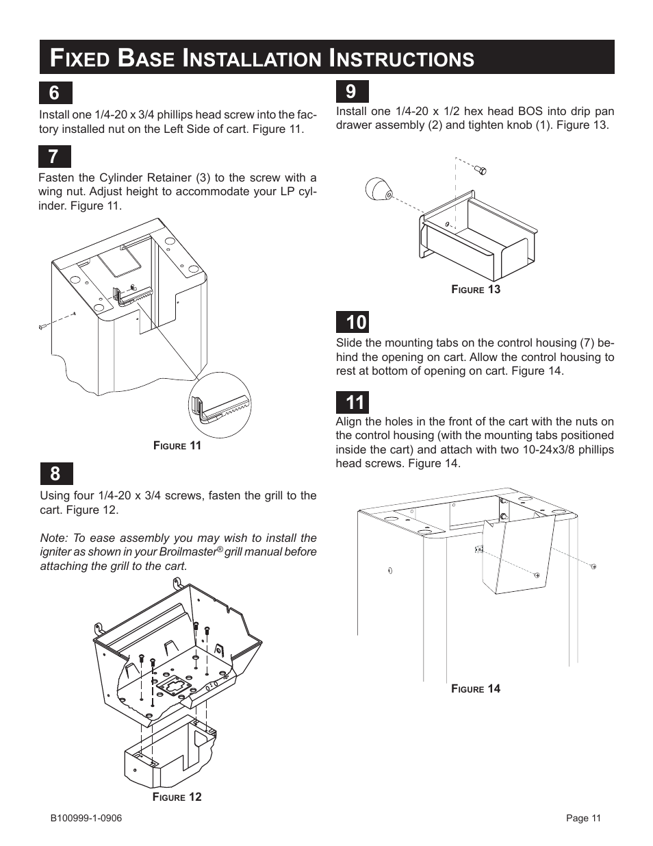 Ixed, Nstallation, Nstructions | Broilmaster DC2CART-1 User Manual | Page 11 / 12