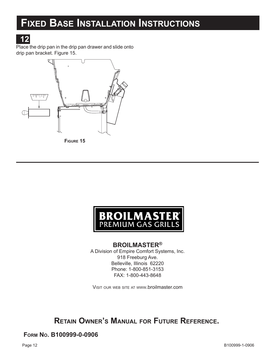 Ixed, Nstallation, Nstructions | 12 r | Broilmaster DC2CART-1 User Manual | Page 12 / 12