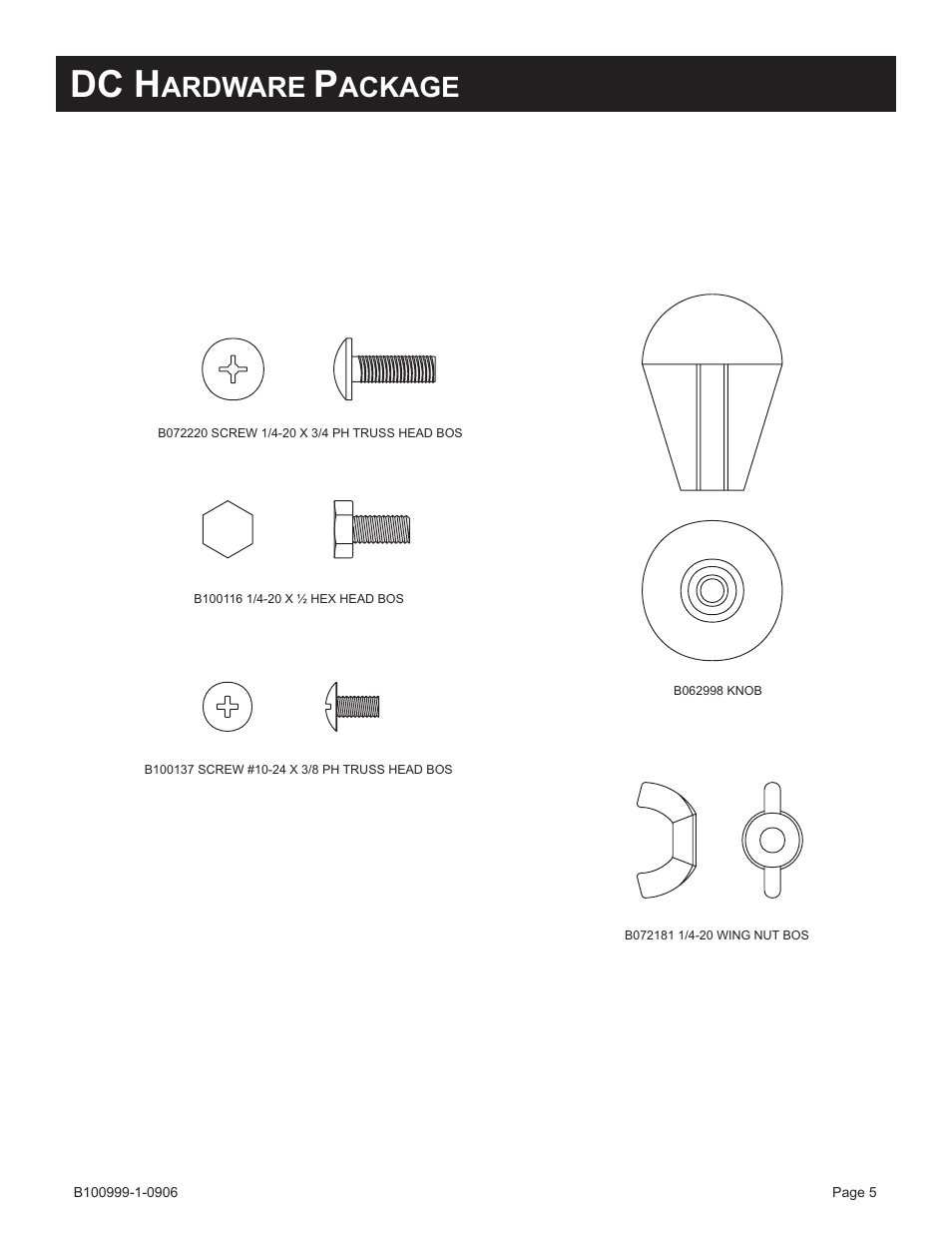 Dc h, Ardware, Ackage | Broilmaster DC2CART-1 User Manual | Page 5 / 12