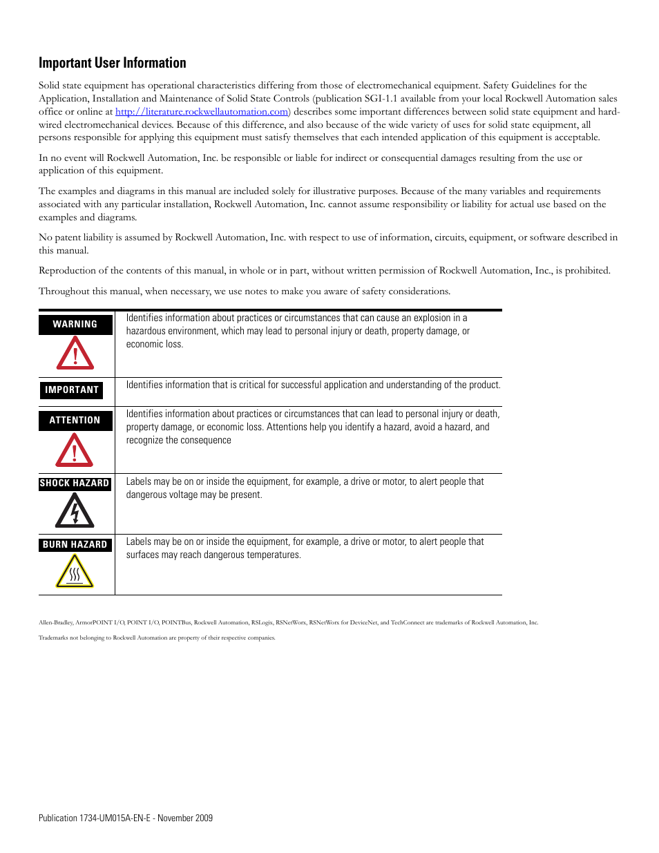 Important user information | Rockwell Automation 1734-XXXX POINT I/O and ArmorPOINT I/O DeviceLogix User Manual User Manual | Page 2 / 112