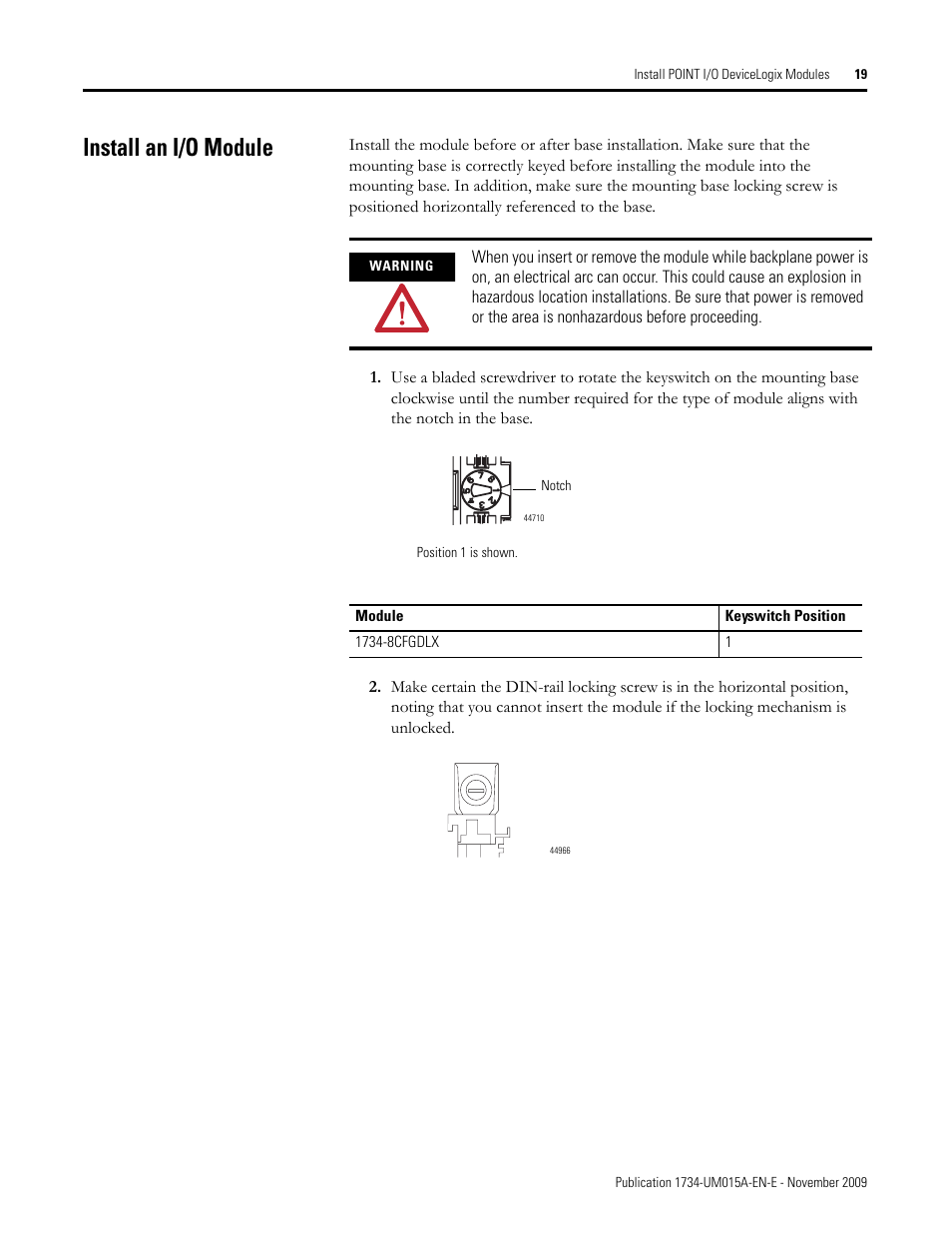 Install an i/o module | Rockwell Automation 1734-XXXX POINT I/O and ArmorPOINT I/O DeviceLogix User Manual User Manual | Page 21 / 112