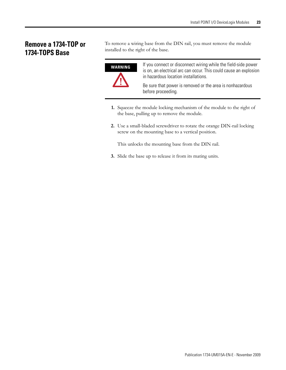 Remove a 1734-top or 1734-tops base | Rockwell Automation 1734-XXXX POINT I/O and ArmorPOINT I/O DeviceLogix User Manual User Manual | Page 25 / 112