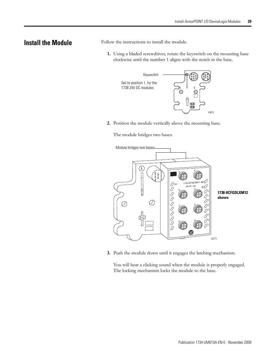 Install the module | Rockwell Automation 1734-XXXX POINT I/O and ArmorPOINT I/O DeviceLogix User Manual User Manual | Page 31 / 112