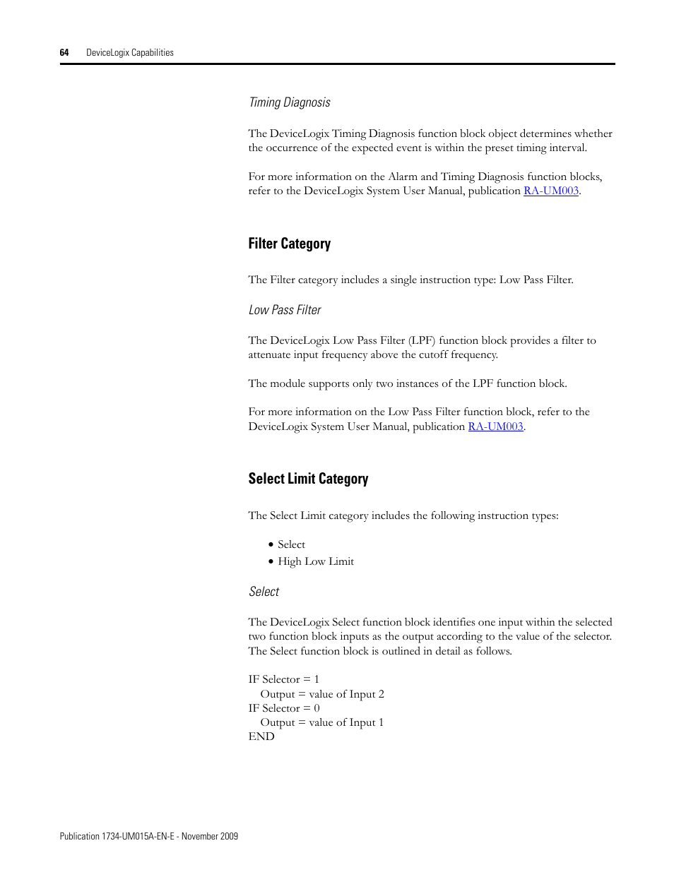 Filter category, Select limit category, Filter category select limit category | Rockwell Automation 1734-XXXX POINT I/O and ArmorPOINT I/O DeviceLogix User Manual User Manual | Page 66 / 112