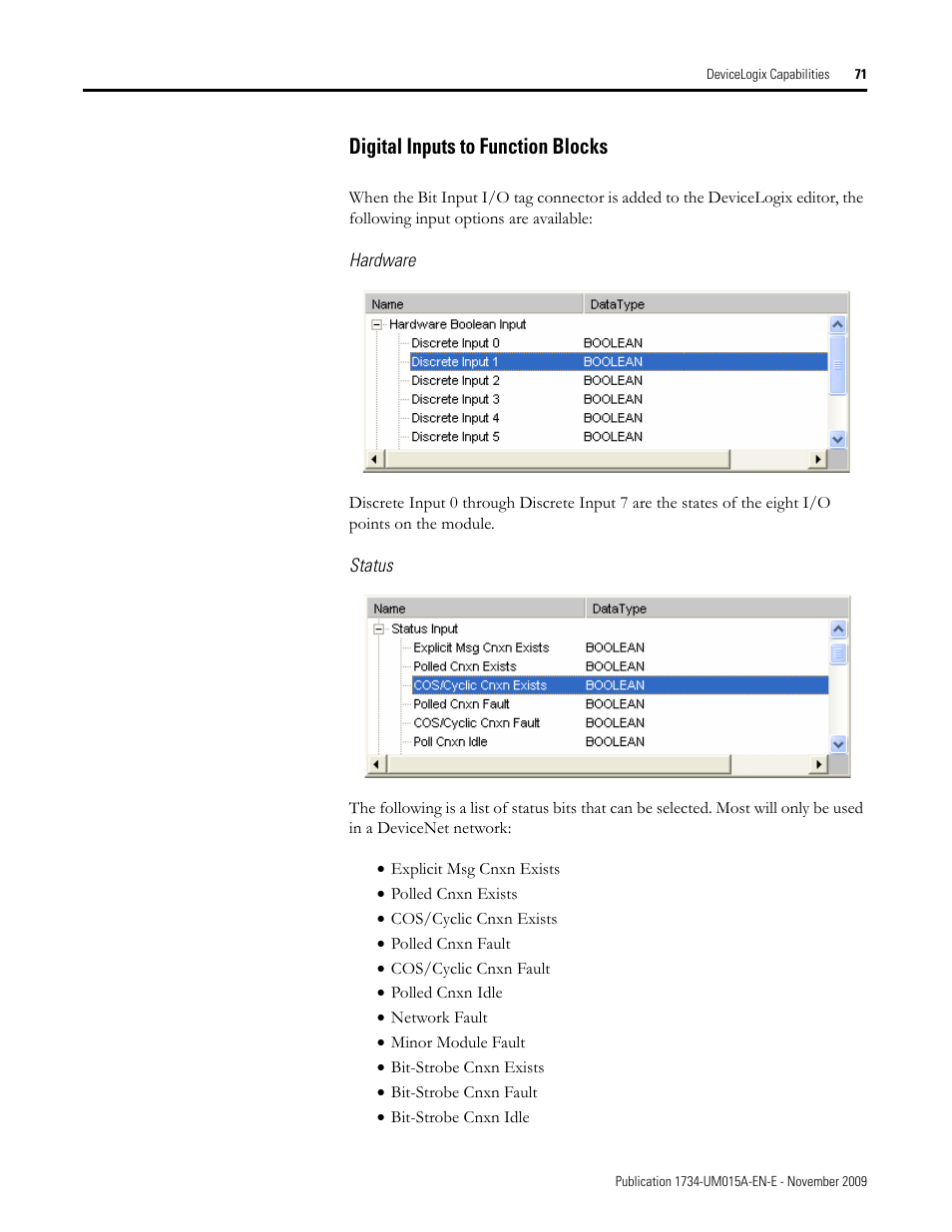 Digital inputs to function blocks | Rockwell Automation 1734-XXXX POINT I/O and ArmorPOINT I/O DeviceLogix User Manual User Manual | Page 73 / 112