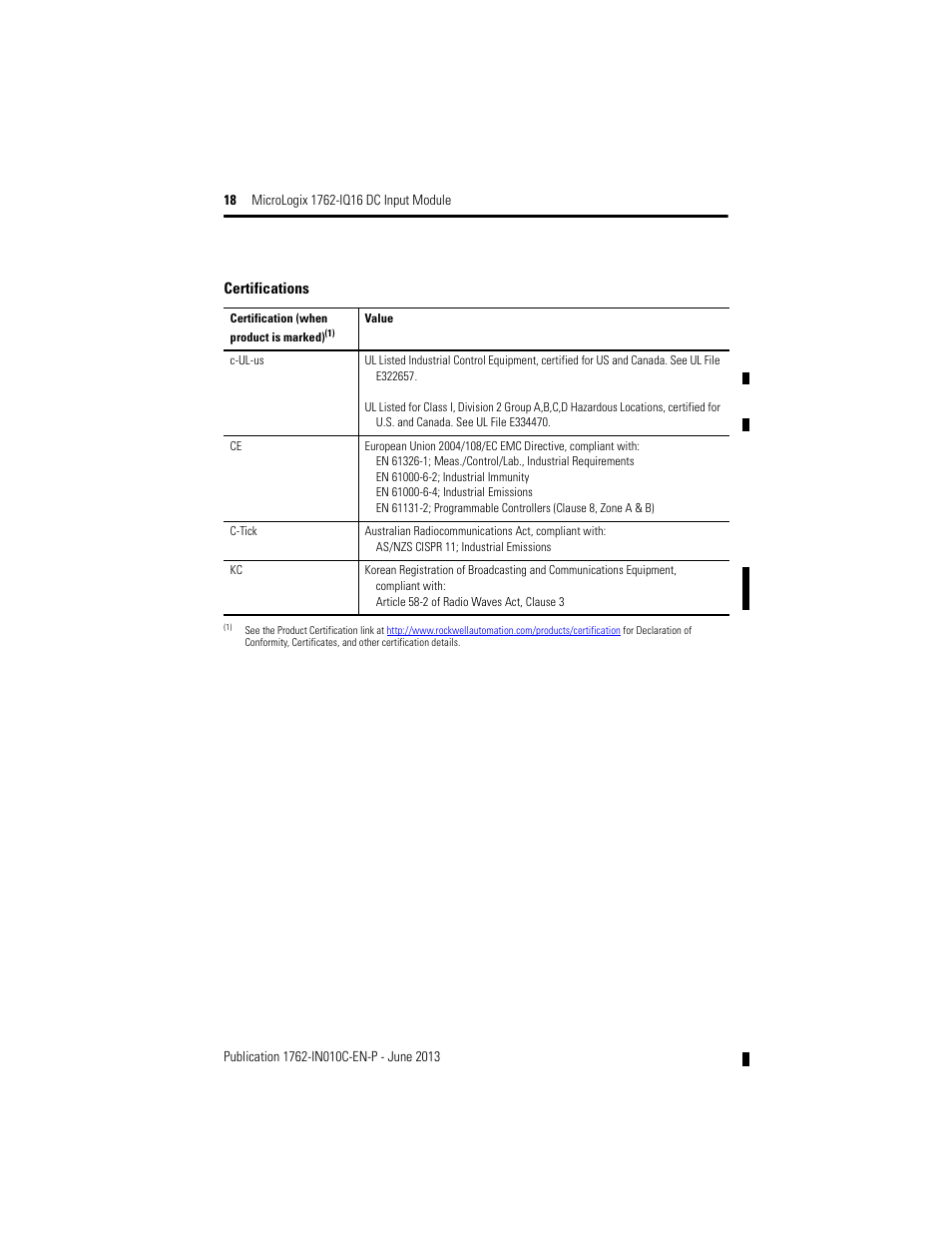 Rockwell Automation 1762-IQ16 DC Input Module User Manual | Page 18 / 20