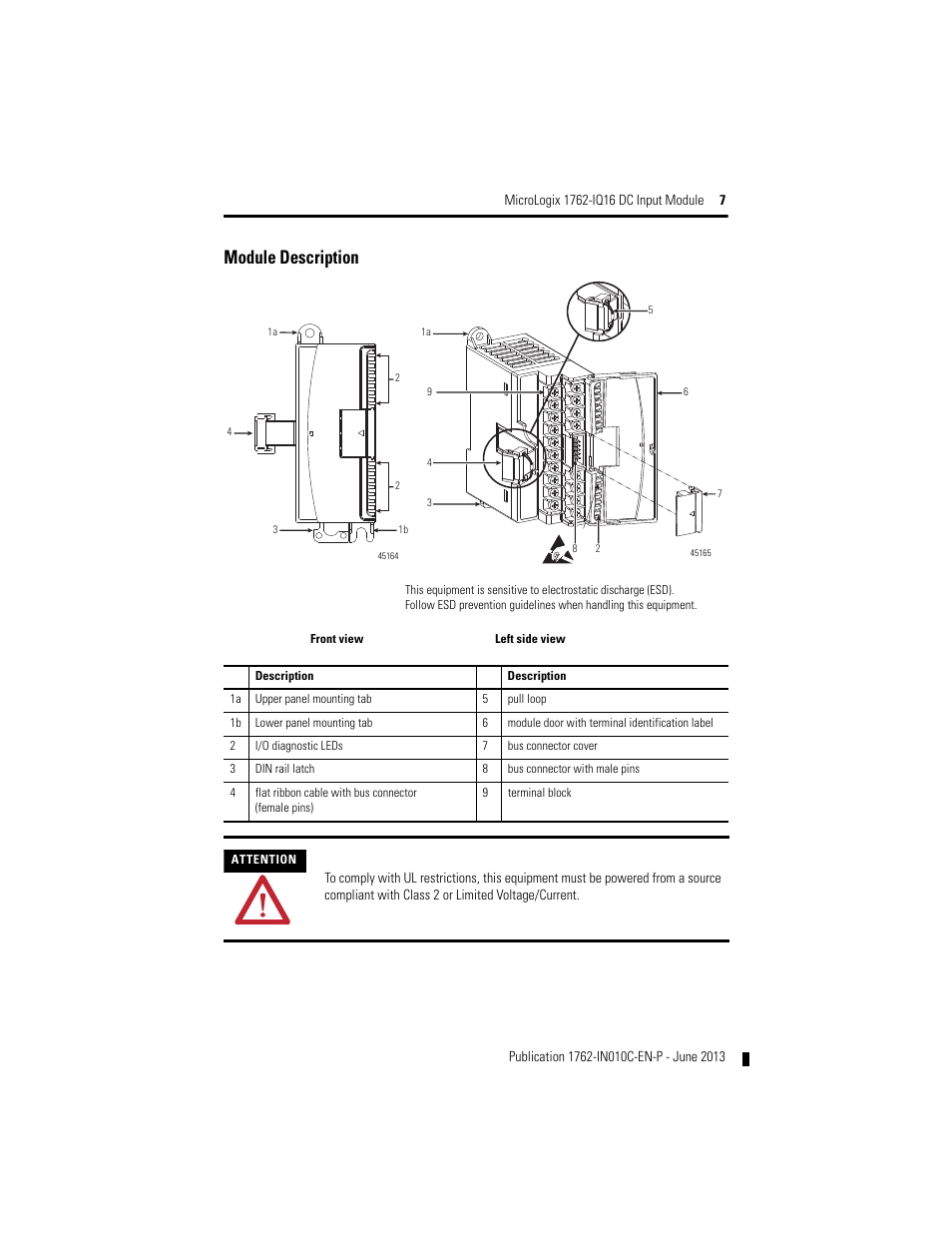 Module description | Rockwell Automation 1762-IQ16 DC Input Module User Manual | Page 7 / 20