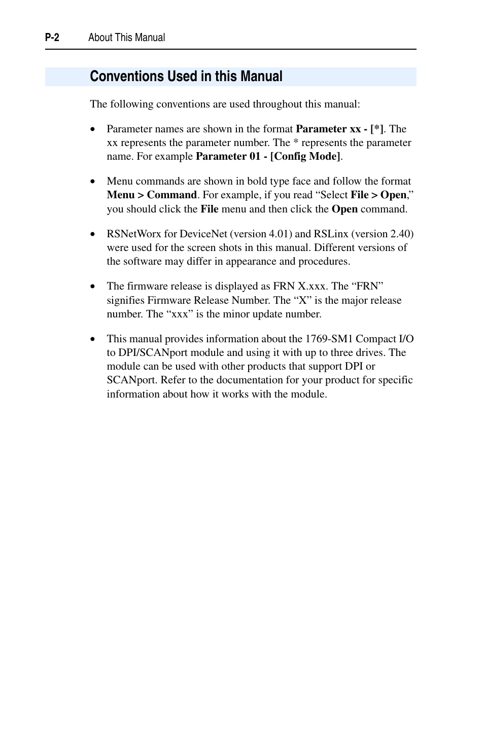 Conventions used in this manual | Rockwell Automation 1769-SM1 Compact I/O to DPI/SCANport Module User Manual | Page 10 / 176