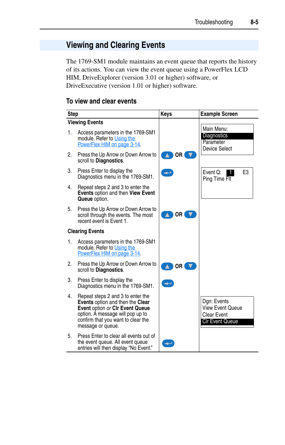 Viewing and clearing events, Viewing and clearing events -5 | Rockwell Automation 1769-SM1 Compact I/O to DPI/SCANport Module User Manual | Page 113 / 176