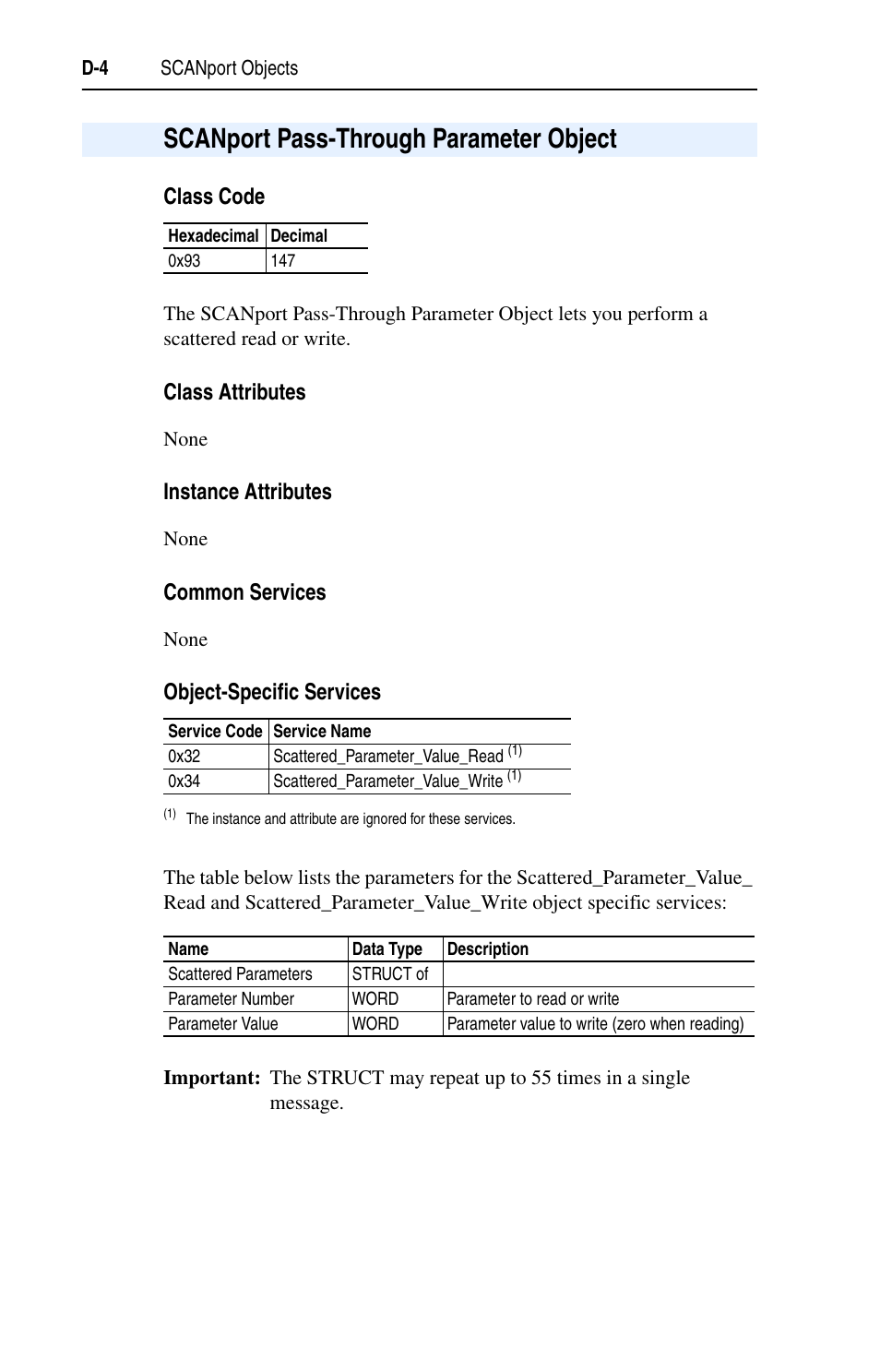 Scanport pass-through parameter object | Rockwell Automation 1769-SM1 Compact I/O to DPI/SCANport Module User Manual | Page 148 / 176