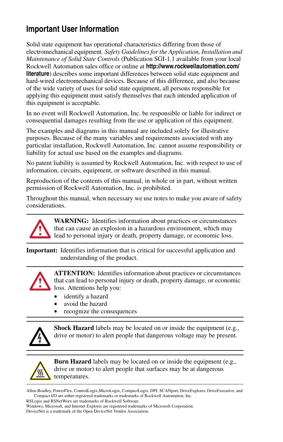 Important user information | Rockwell Automation 1769-SM1 Compact I/O to DPI/SCANport Module User Manual | Page 2 / 176