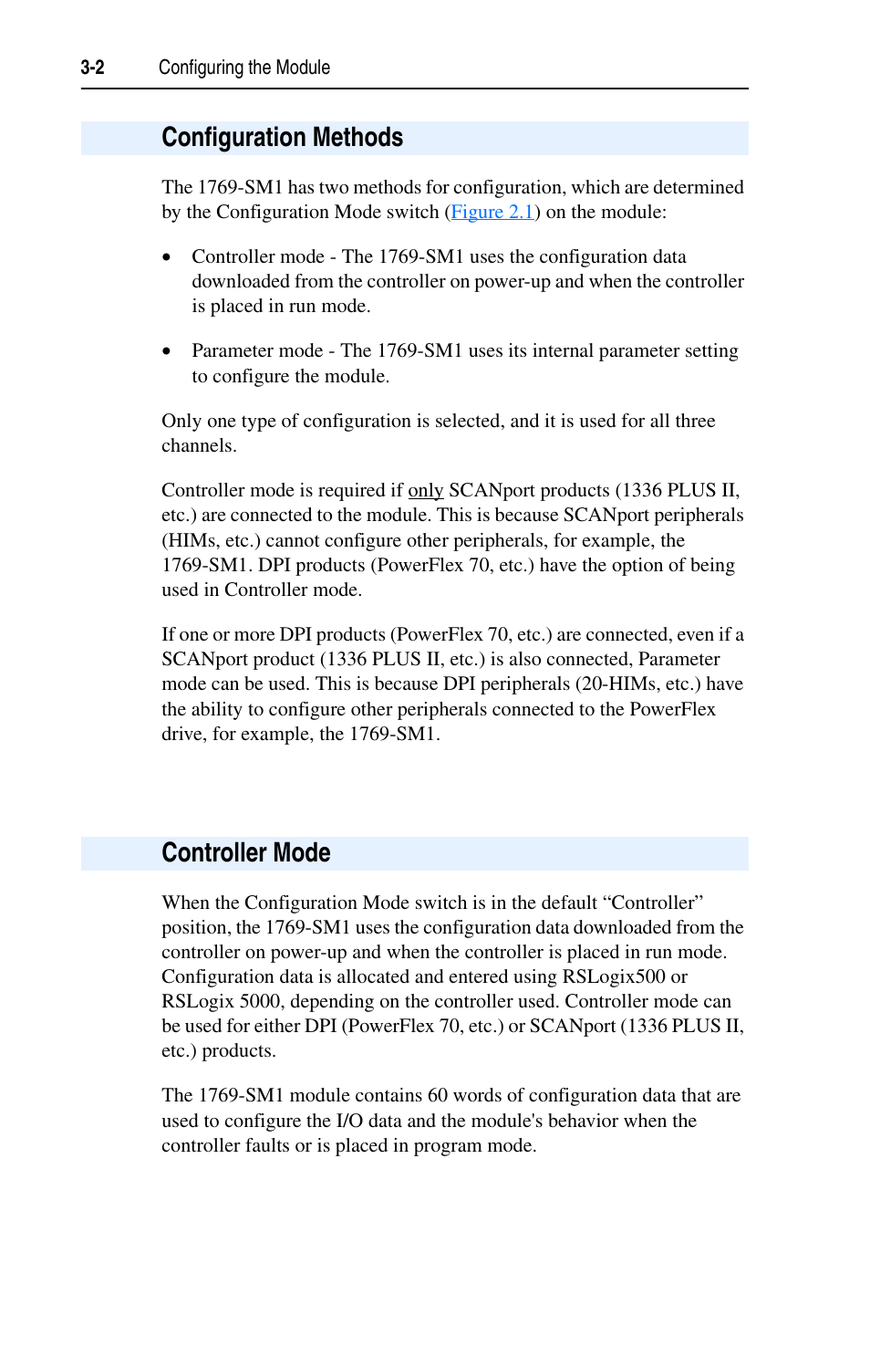 Configuration methods, Controller mode | Rockwell Automation 1769-SM1 Compact I/O to DPI/SCANport Module User Manual | Page 32 / 176