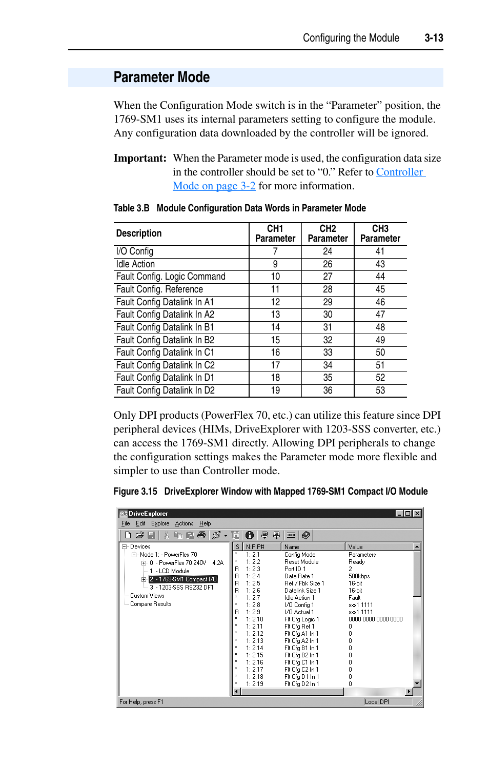 Parameter mode | Rockwell Automation 1769-SM1 Compact I/O to DPI/SCANport Module User Manual | Page 43 / 176