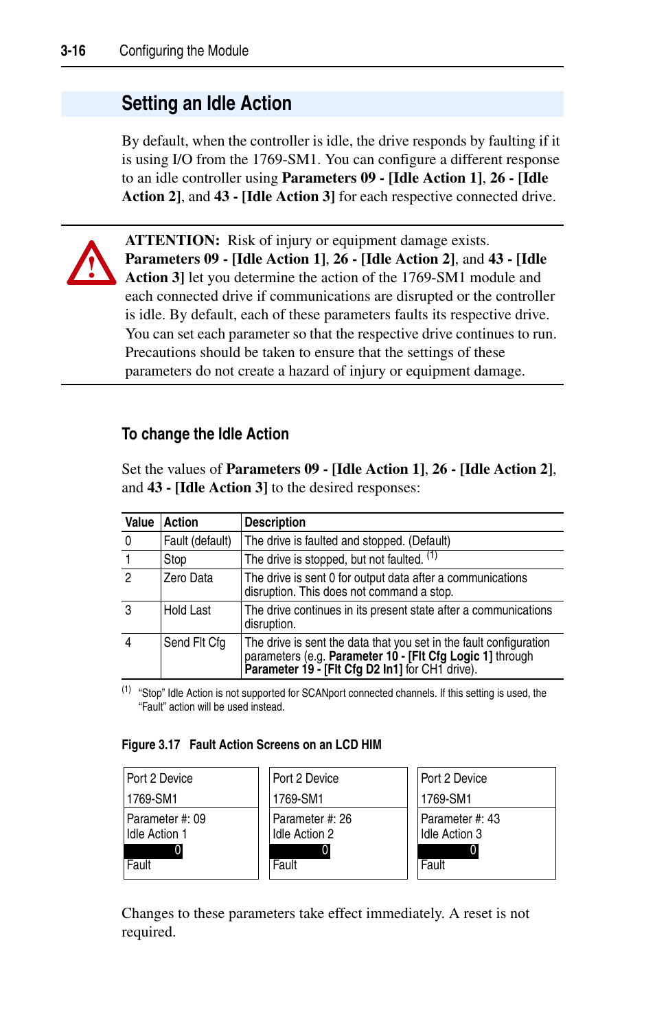 Setting an idle action | Rockwell Automation 1769-SM1 Compact I/O to DPI/SCANport Module User Manual | Page 46 / 176