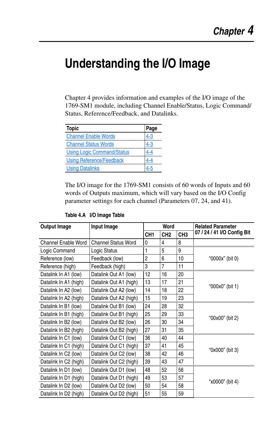 Chapter 4, Understanding the i/o image, 4understanding the i/o image | Chapter | Rockwell Automation 1769-SM1 Compact I/O to DPI/SCANport Module User Manual | Page 49 / 176