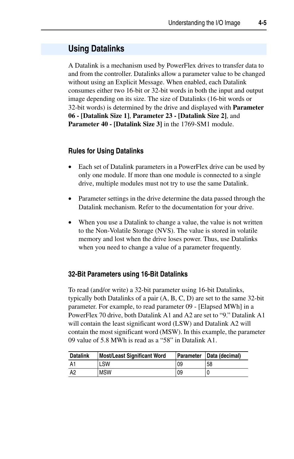 Using datalinks | Rockwell Automation 1769-SM1 Compact I/O to DPI/SCANport Module User Manual | Page 53 / 176