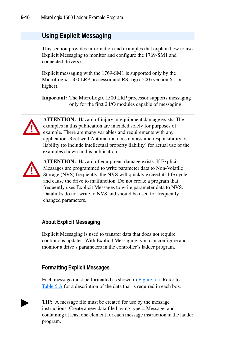 Using explicit messaging, Using explicit messaging -10 | Rockwell Automation 1769-SM1 Compact I/O to DPI/SCANport Module User Manual | Page 64 / 176