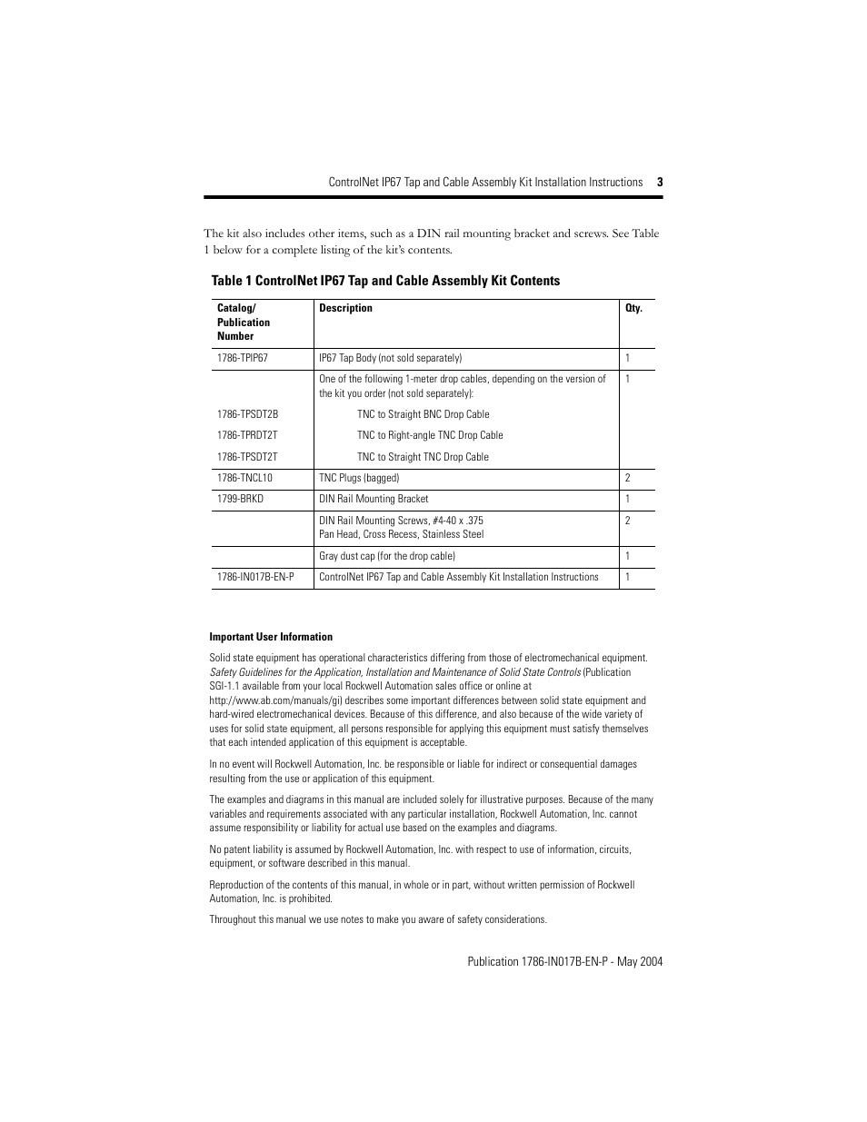 Rockwell Automation 1786-TPST2T ControlNet IP67 Tap and Cable Assembly Kit Installation Instructions User Manual | Page 3 / 16