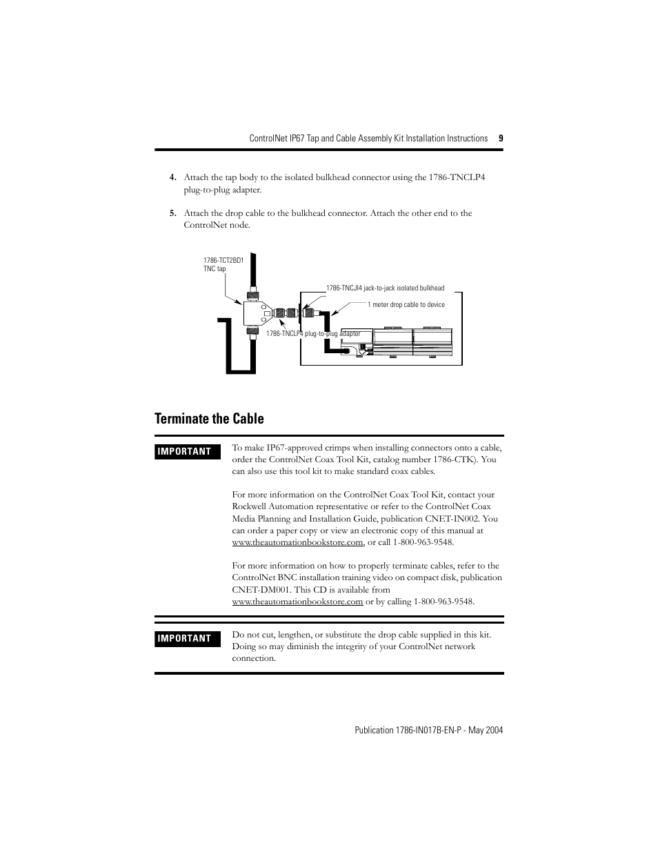 Terminate the cable | Rockwell Automation 1786-TPST2T ControlNet IP67 Tap and Cable Assembly Kit Installation Instructions User Manual | Page 9 / 16
