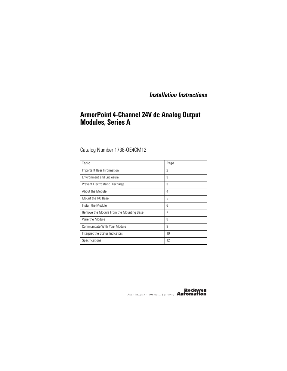 Rockwell Automation 1738-OE4CM12 ArmorPoint 4-Channel 24V dc Analog Output Modules, Series A User Manual | 16 pages