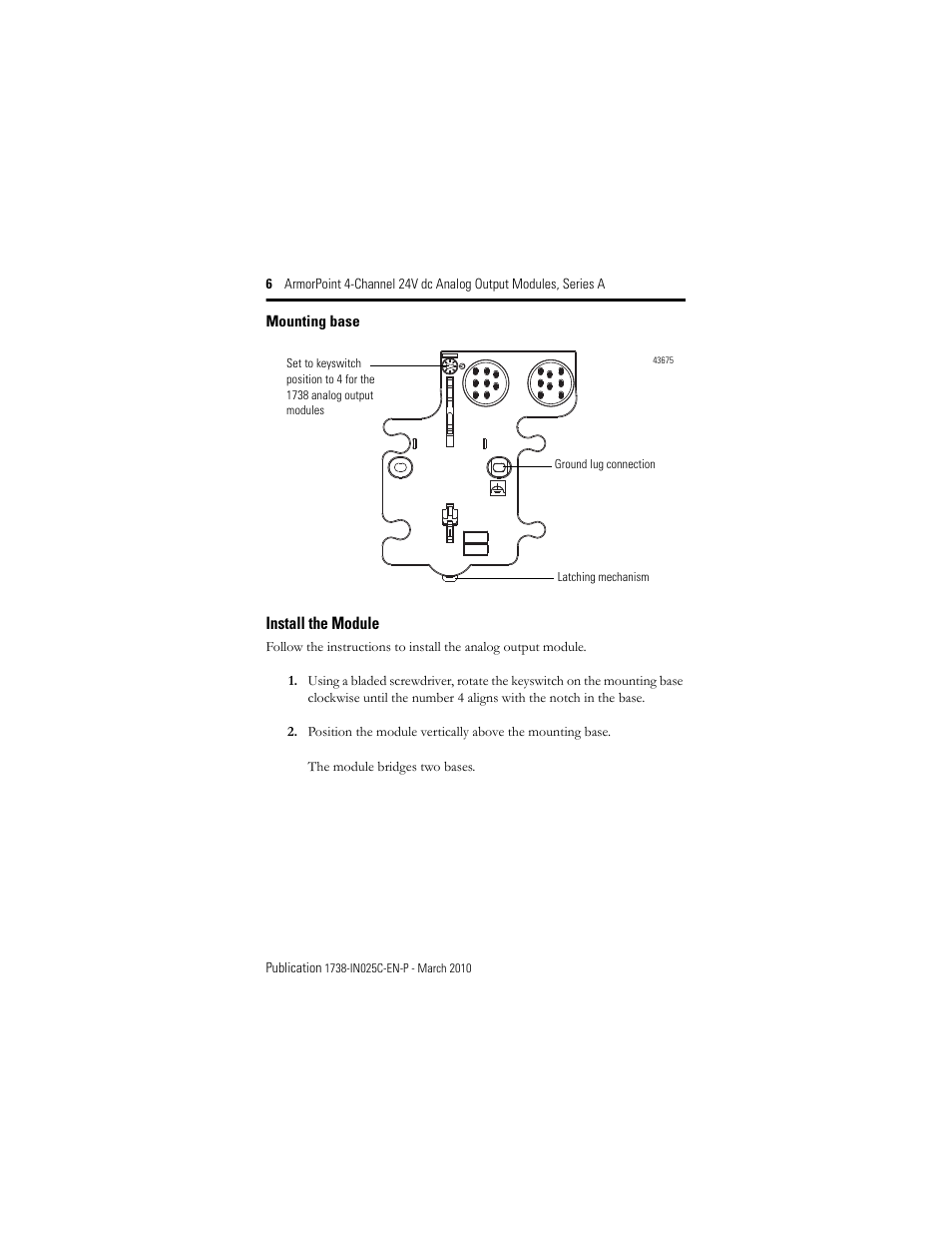 Install the module | Rockwell Automation 1738-OE4CM12 ArmorPoint 4-Channel 24V dc Analog Output Modules, Series A User Manual | Page 6 / 16