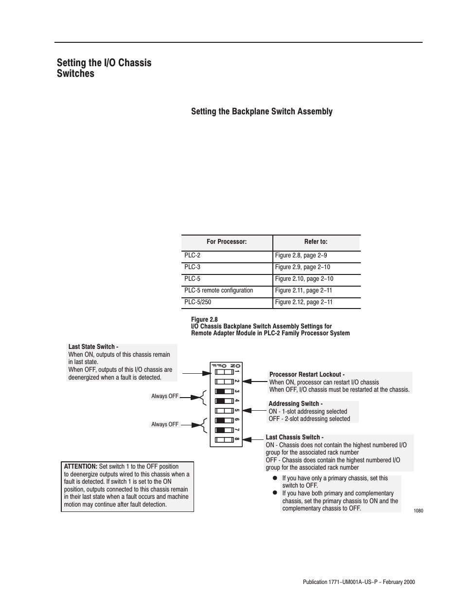 Setting the i/o chassis switches, Setting the backplane switch assembly | Rockwell Automation 1771-ASB/E Remote I/O Adapter User Manual User Manual | Page 23 / 94