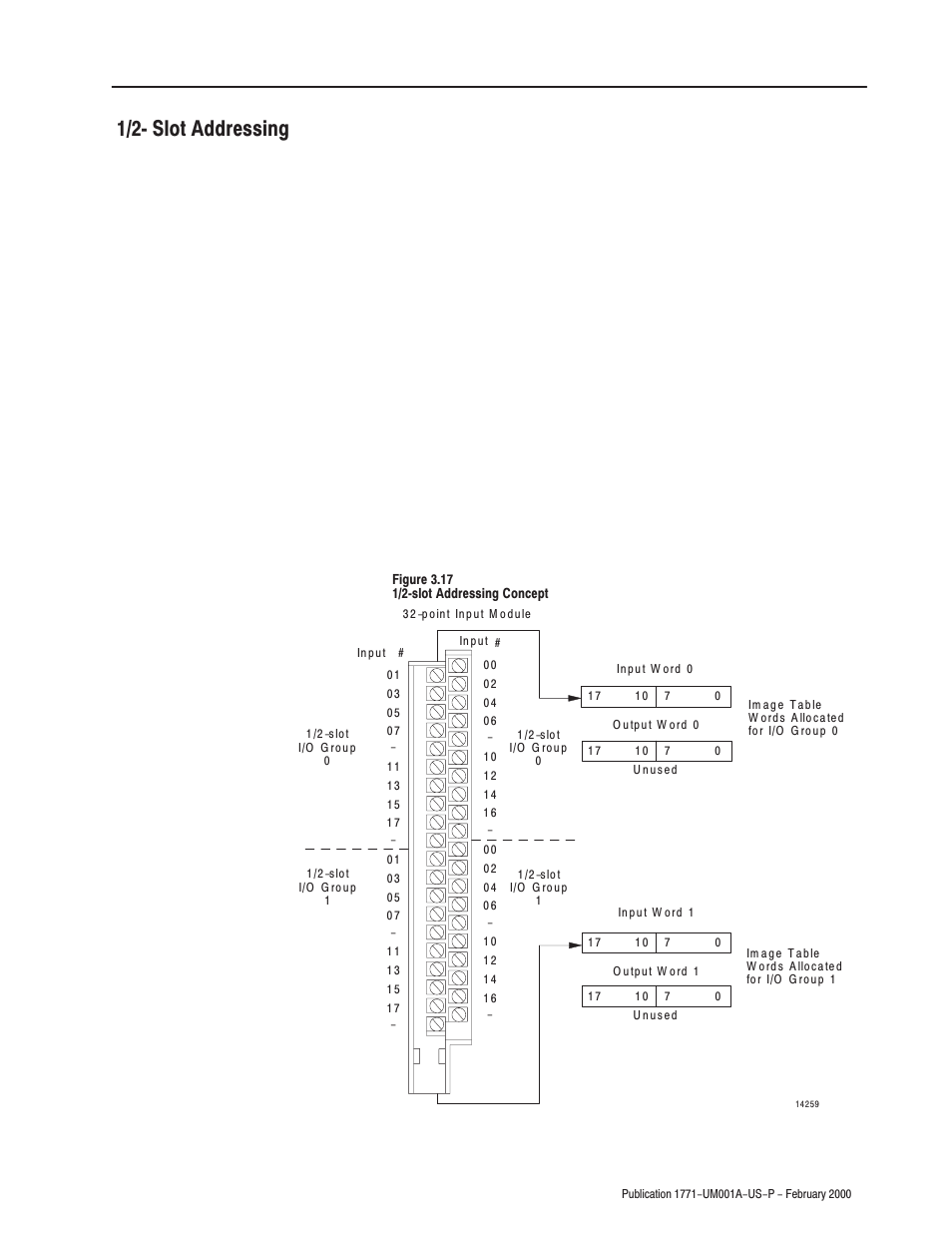 1/2-slot addressing, 1/2ć slot addressing, Switch 5 to the off position | Rockwell Automation 1771-ASB/E Remote I/O Adapter User Manual User Manual | Page 49 / 94