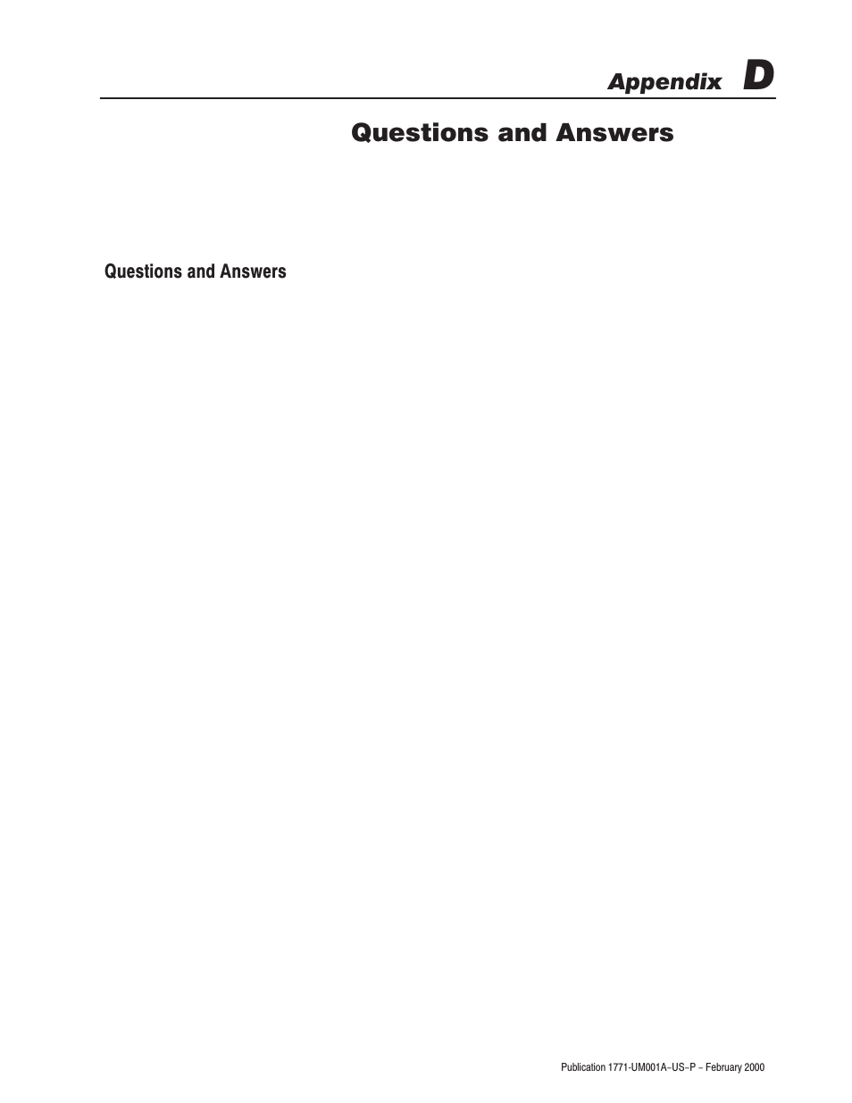 D - questions and answers, Questions and answers | Rockwell Automation 1771-ASB/E Remote I/O Adapter User Manual User Manual | Page 81 / 94