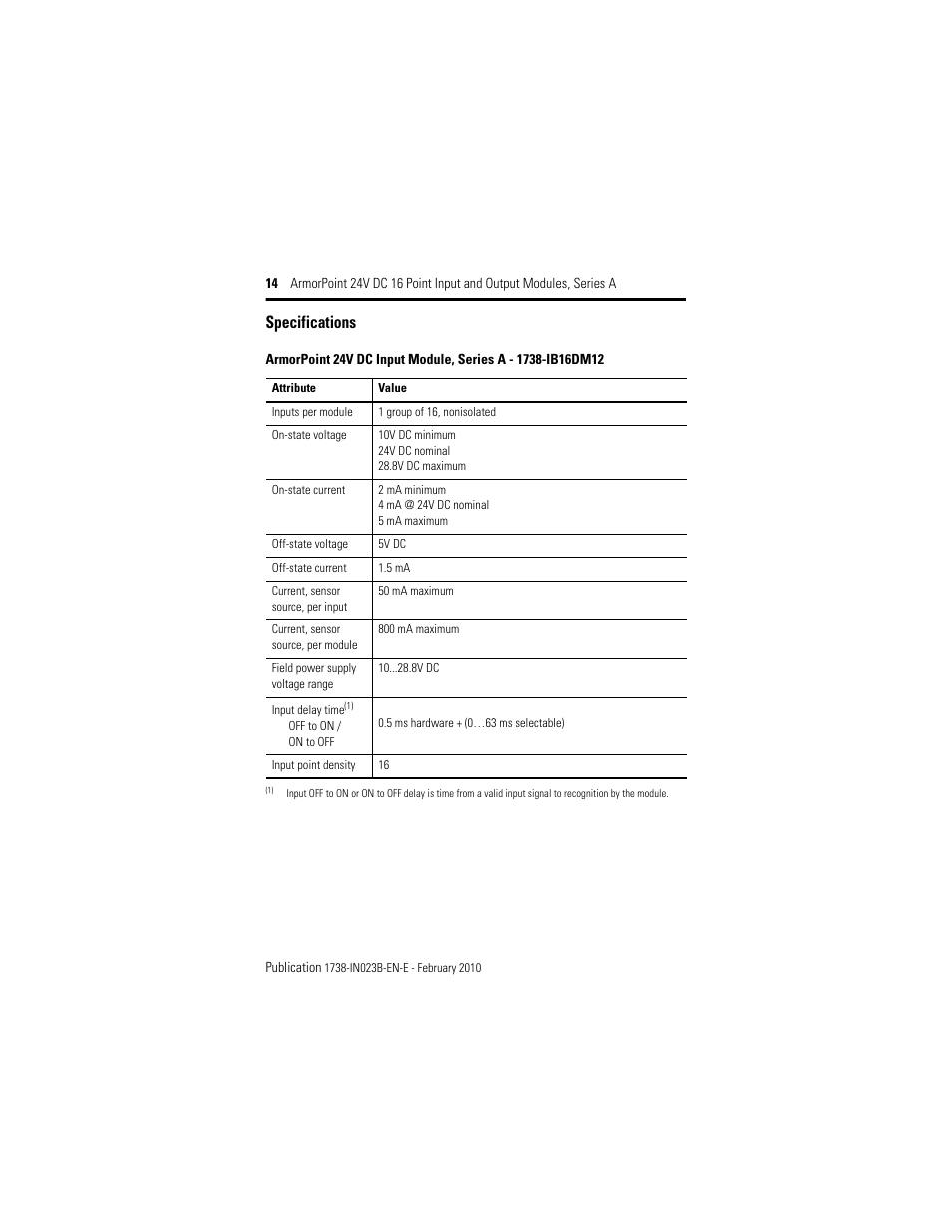 Specifications | Rockwell Automation 1738-IB16DM12 ArmorPoint 24V DC 16 Point Input and Output Modules  User Manual | Page 14 / 20
