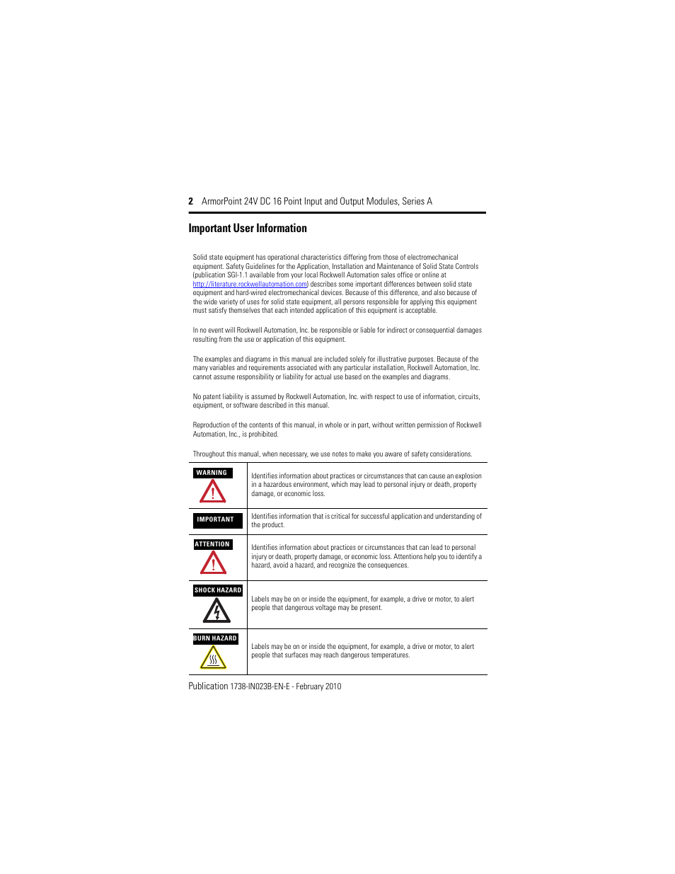 Important user information | Rockwell Automation 1738-IB16DM12 ArmorPoint 24V DC 16 Point Input and Output Modules  User Manual | Page 2 / 20