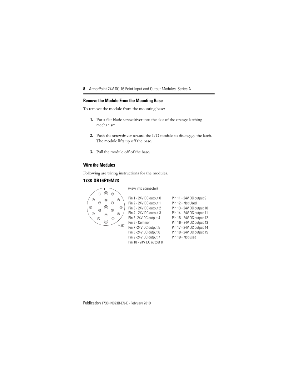 Remove the module from the mounting base, Wire the modules | Rockwell Automation 1738-IB16DM12 ArmorPoint 24V DC 16 Point Input and Output Modules  User Manual | Page 8 / 20