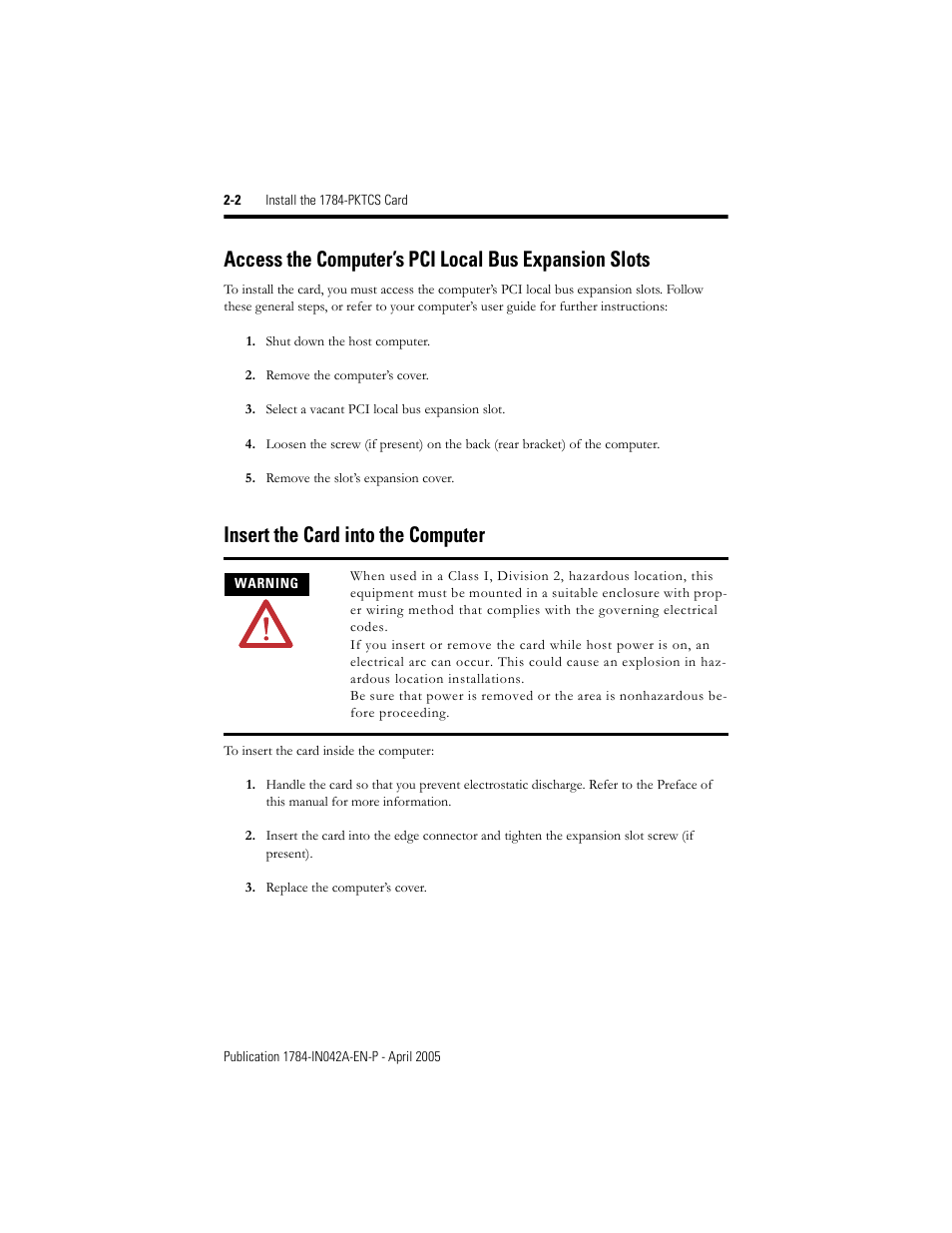 Insert the card into the computer | Rockwell Automation 1784-PKTCS ControlNet PCI Scanner Card Installation Instrucitons User Manual | Page 18 / 70
