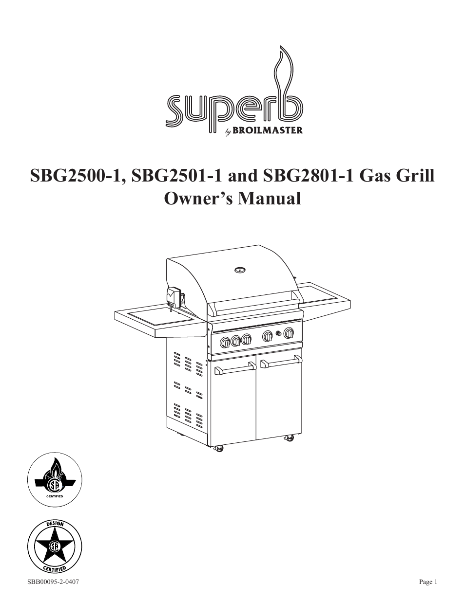 Broilmaster SBG2801-1 User Manual | 24 pages