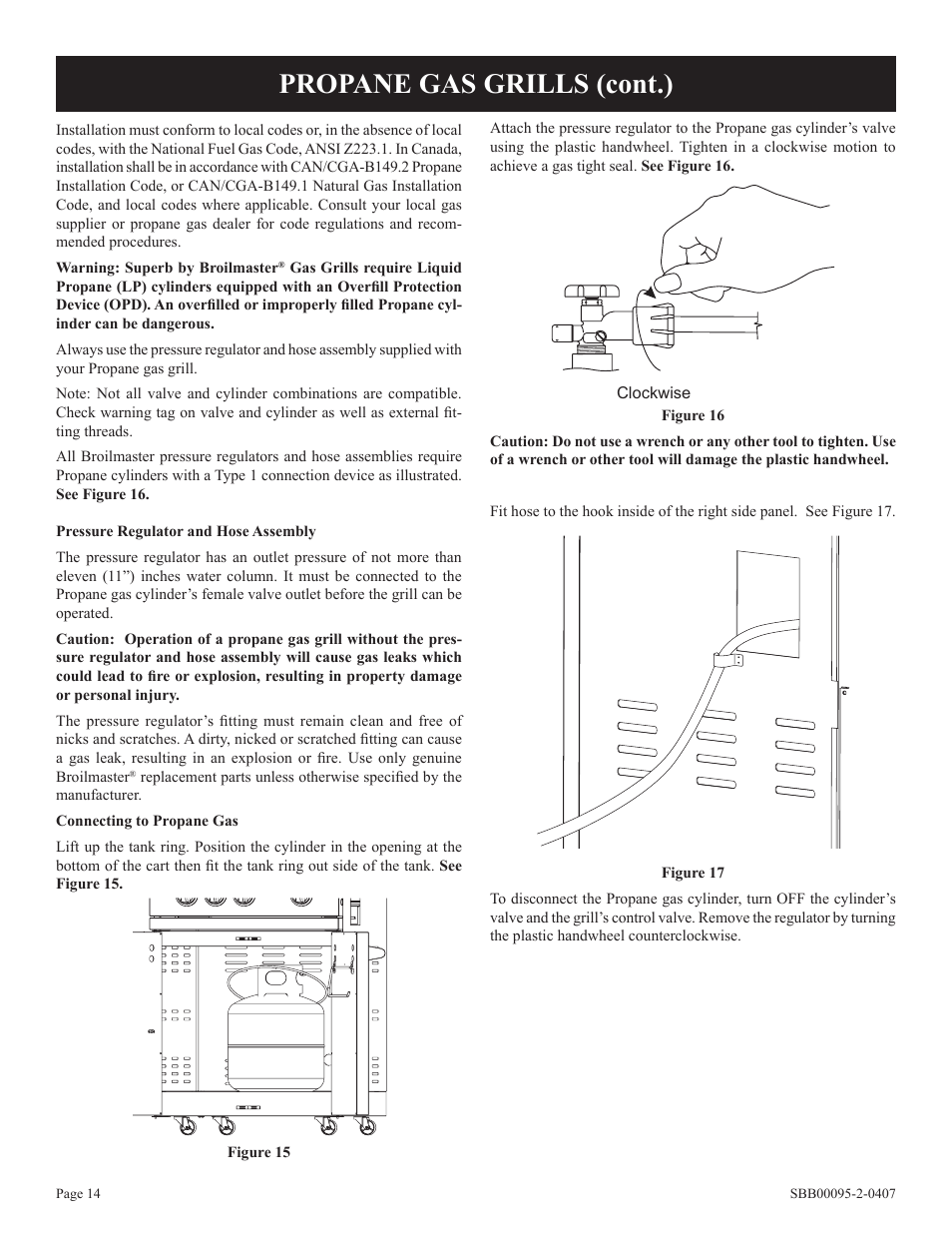 Propane gas grills (cont.) | Broilmaster SBG2801-1 User Manual | Page 14 / 24