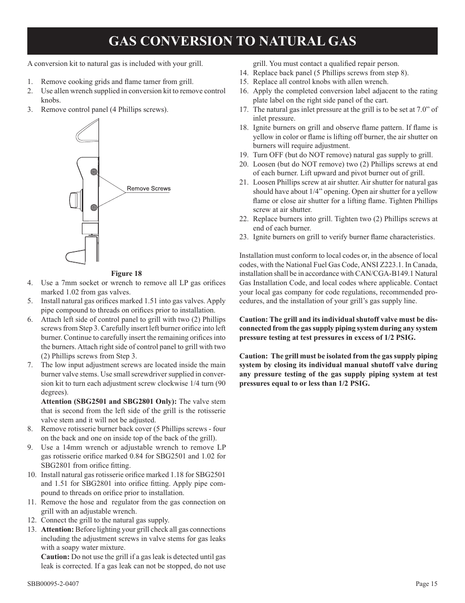Gas conversion to natural gas | Broilmaster SBG2801-1 User Manual | Page 15 / 24
