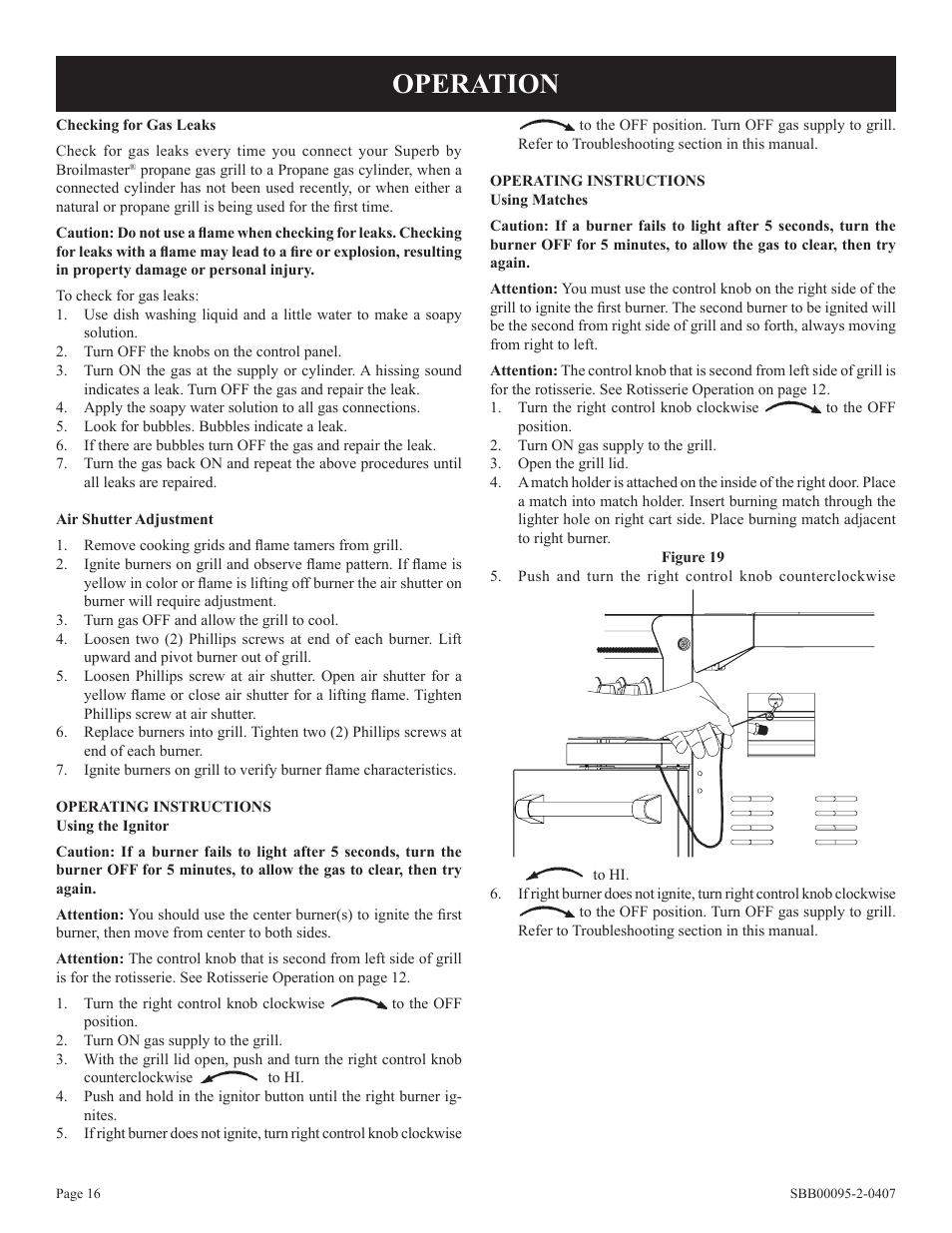 Operation | Broilmaster SBG2801-1 User Manual | Page 16 / 24