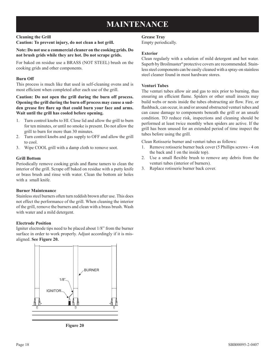 Maintenance | Broilmaster SBG2801-1 User Manual | Page 18 / 24